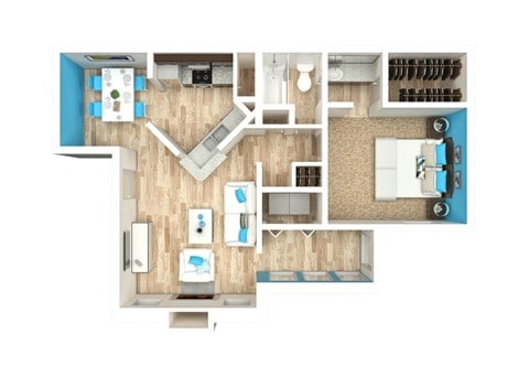 Floor plan for 1 bed, 1 bath, 811 sqft